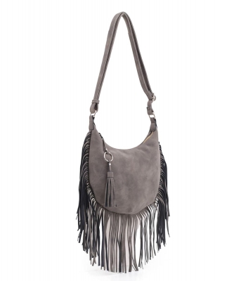 Soft Leather Fringed Crossbody Bag SJ20309 STONE